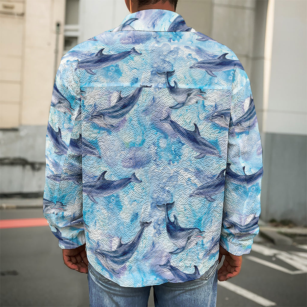 Watercolor Dolphin In The Sea Print Men's Shirt Jacket