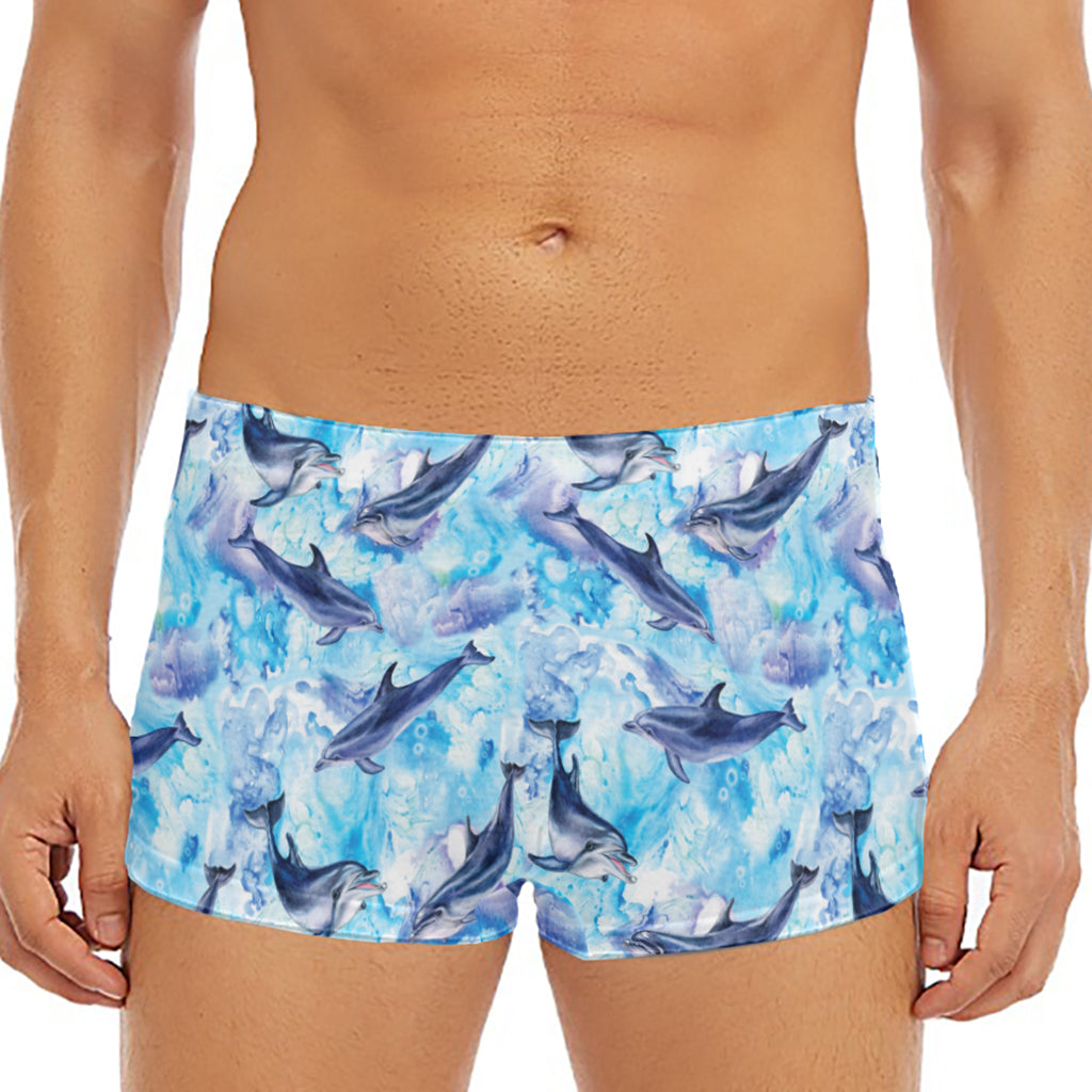 Watercolor Dolphin In The Sea Print Men's Short Boxer Briefs