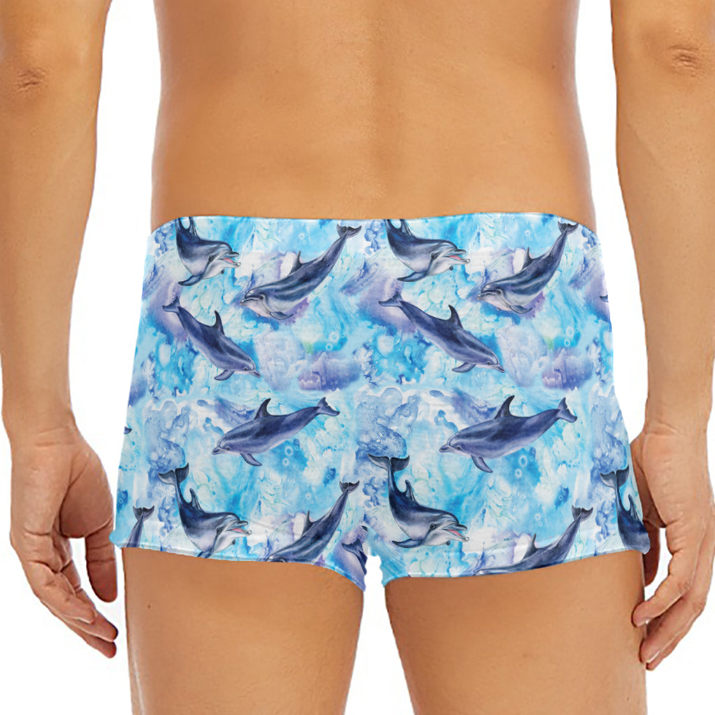 Watercolor Dolphin In The Sea Print Men's Short Boxer Briefs