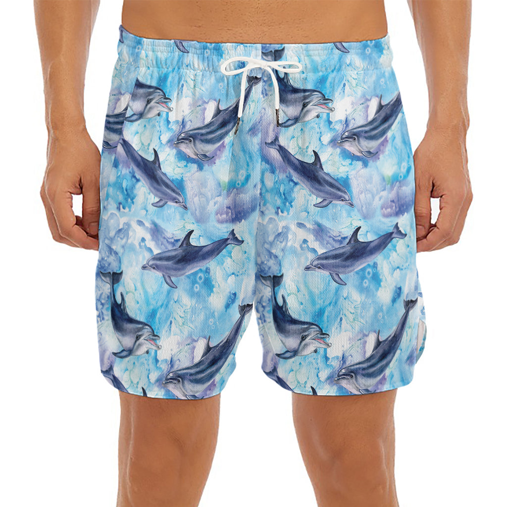 Watercolor Dolphin In The Sea Print Men's Split Running Shorts