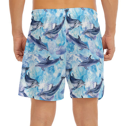 Watercolor Dolphin In The Sea Print Men's Split Running Shorts