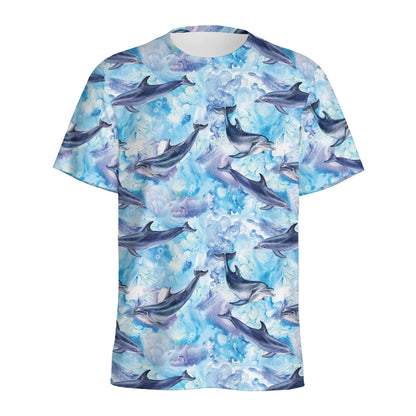 Watercolor Dolphin In The Sea Print Men's Sports T-Shirt