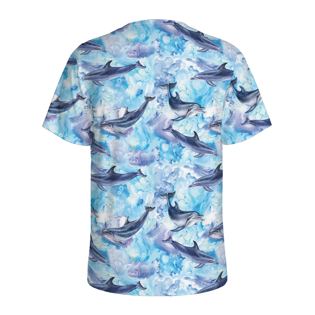 Watercolor Dolphin In The Sea Print Men's Sports T-Shirt