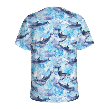 Watercolor Dolphin In The Sea Print Men's Sports T-Shirt