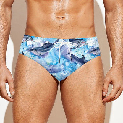 Watercolor Dolphin In The Sea Print Men's Swim Briefs