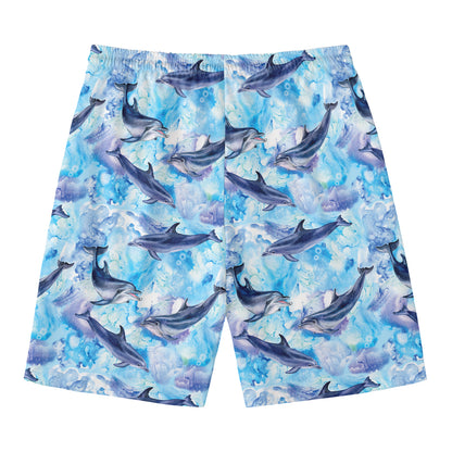 Watercolor Dolphin In The Sea Print Men's Swim Trunks