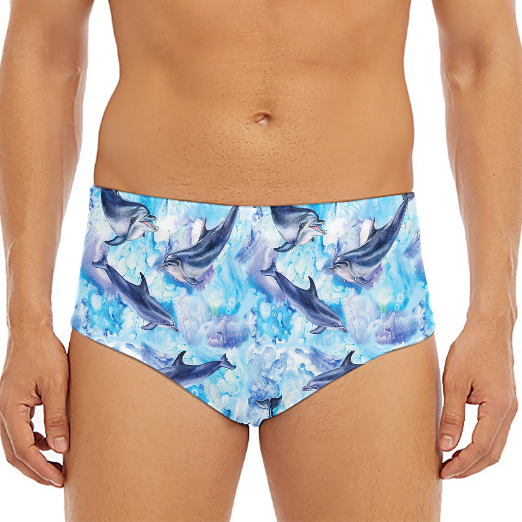 Watercolor Dolphin In The Sea Print Men's Triangle Swim Briefs