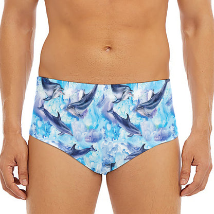 Watercolor Dolphin In The Sea Print Men's Triangle Swim Briefs