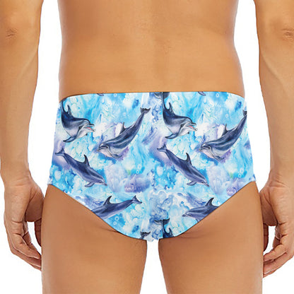 Watercolor Dolphin In The Sea Print Men's Triangle Swim Briefs