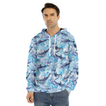 Watercolor Dolphin In The Sea Print Men's Velvet Pullover Hoodie
