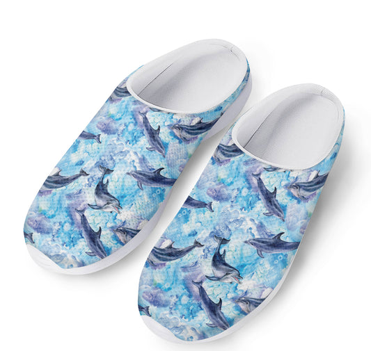 Watercolor Dolphin In The Sea Print Mesh Casual Shoes
