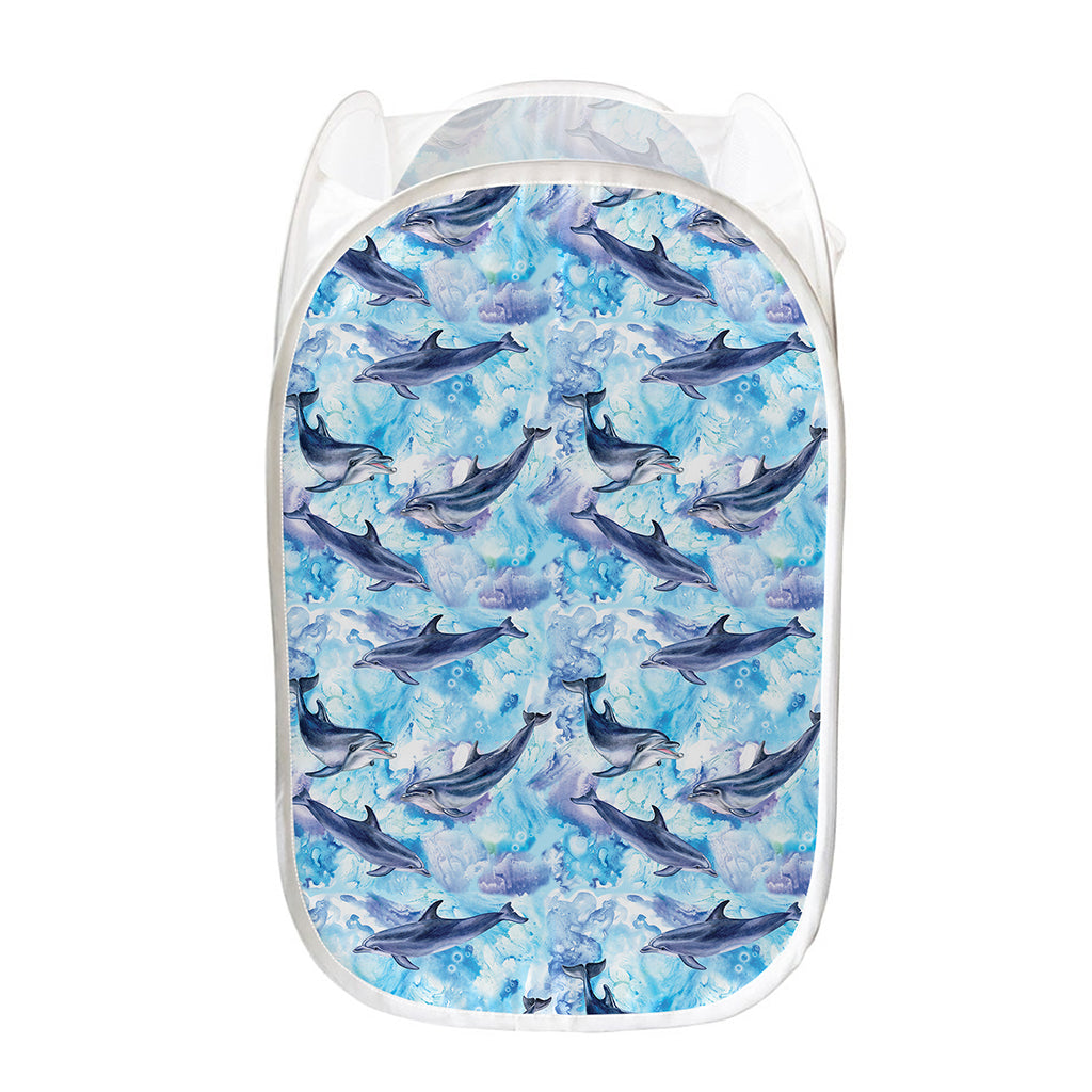 Watercolor Dolphin In The Sea Print Mesh Laundry Hamper