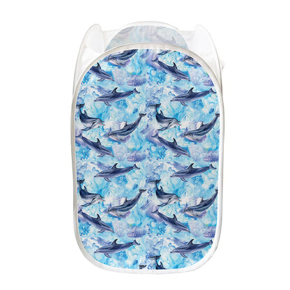 Watercolor Dolphin In The Sea Print Mesh Laundry Hamper