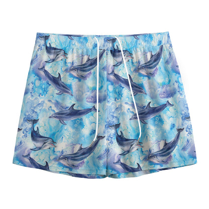 Watercolor Dolphin In The Sea Print Mesh Shorts