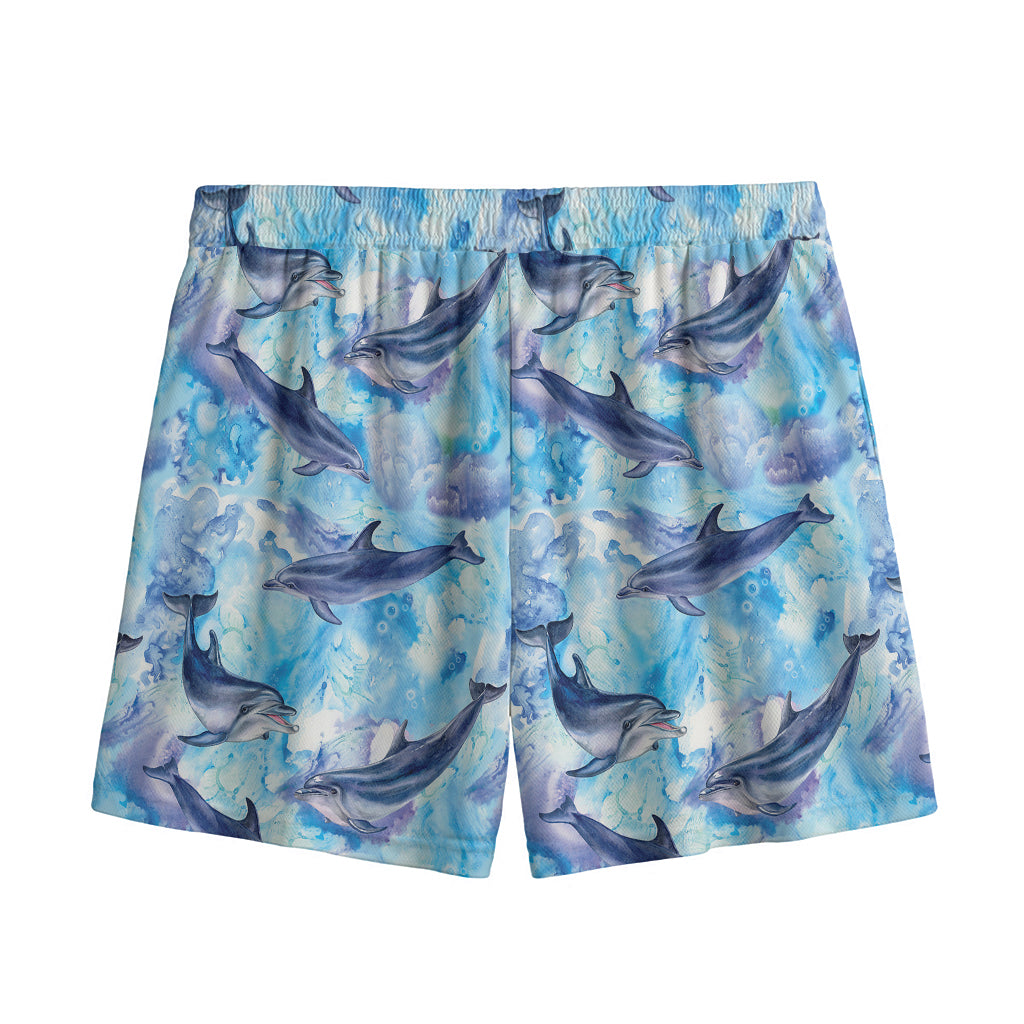 Watercolor Dolphin In The Sea Print Mesh Shorts