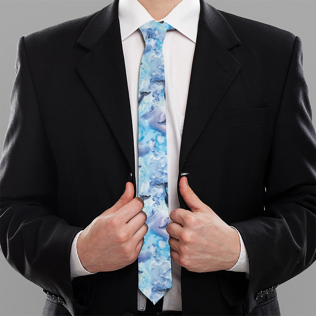 Watercolor Dolphin In The Sea Print Necktie