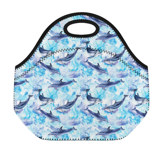 Watercolor Dolphin In The Sea Print Neoprene Lunch Bag