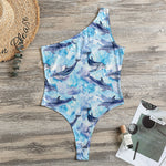 Watercolor Dolphin In The Sea Print One Shoulder Bodysuit