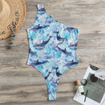 Watercolor Dolphin In The Sea Print One Shoulder Bodysuit