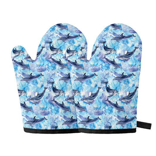 Watercolor Dolphin In The Sea Print Oven Mitts