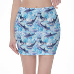 Watercolor Dolphin In The Sea Print Pencil Mini Skirt