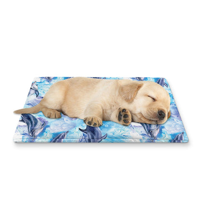 Watercolor Dolphin In The Sea Print Pet Cooling Mat Cover