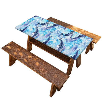 Watercolor Dolphin In The Sea Print Picnic Table Cover
