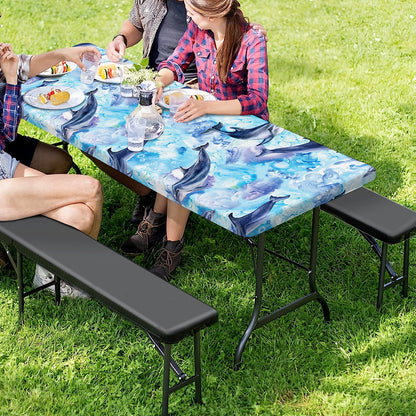 Watercolor Dolphin In The Sea Print Picnic Table Cover