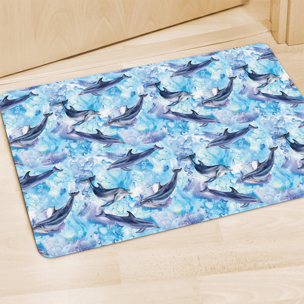Watercolor Dolphin In The Sea Print Polyester Doormat