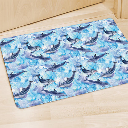 Watercolor Dolphin In The Sea Print Polyester Doormat