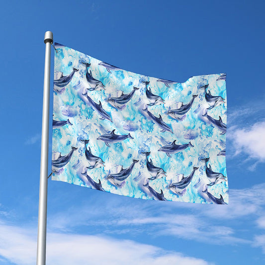 Watercolor Dolphin In The Sea Print Polyester Flag