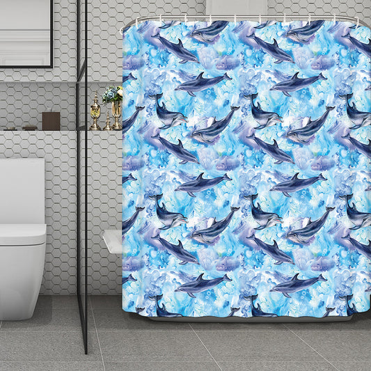 Watercolor Dolphin In The Sea Print Polyester Shower Curtain