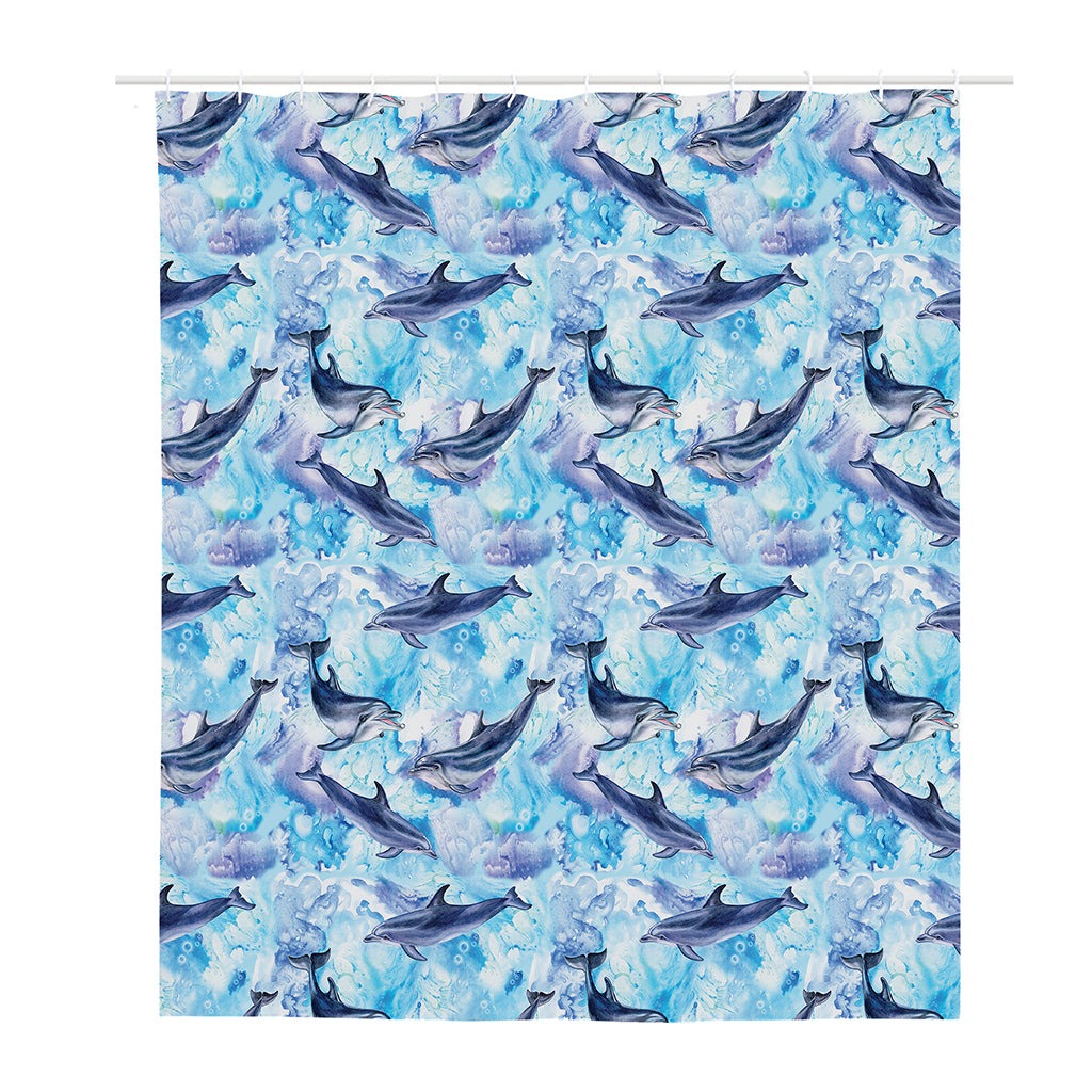 Watercolor Dolphin In The Sea Print Polyester Shower Curtain