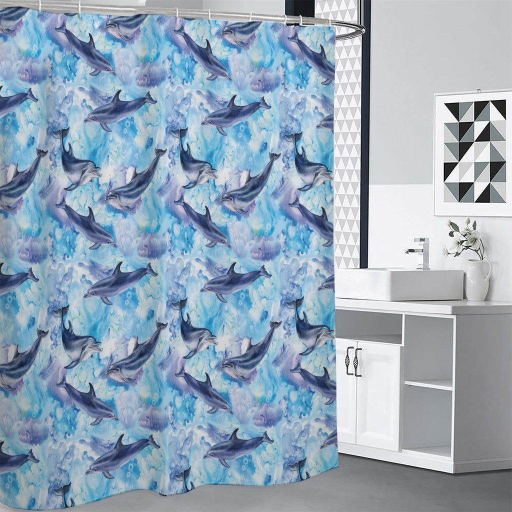 Watercolor Dolphin In The Sea Print Premium Shower Curtain