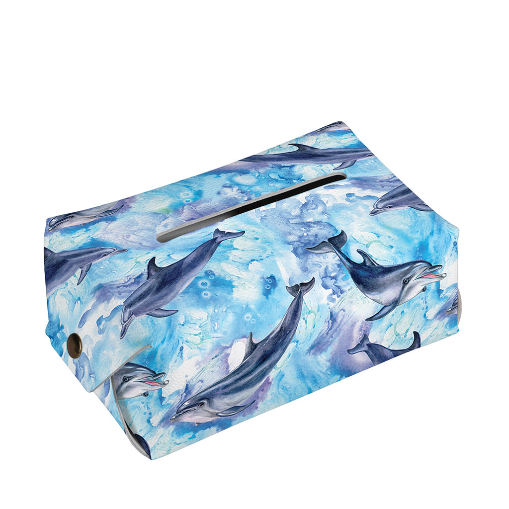 Watercolor Dolphin In The Sea Print Rectangle Tissue Box Cover