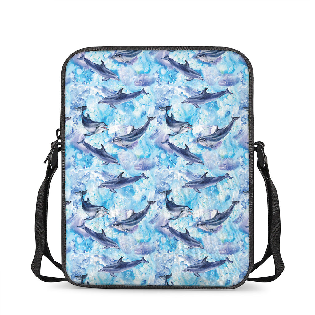 Watercolor Dolphin In The Sea Print Rectangular Crossbody Bag