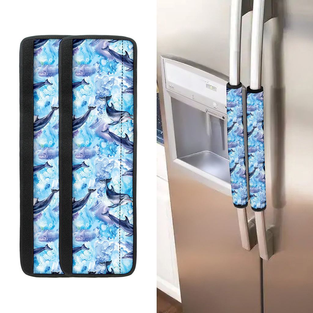 Watercolor Dolphin In The Sea Print Refrigerator Handle Covers