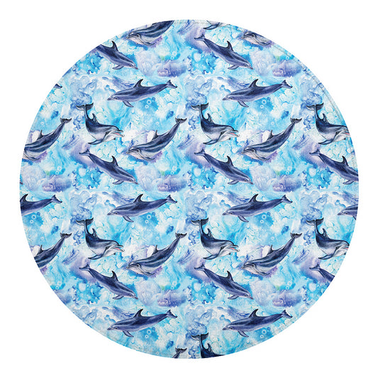 Watercolor Dolphin In The Sea Print Round Blanket