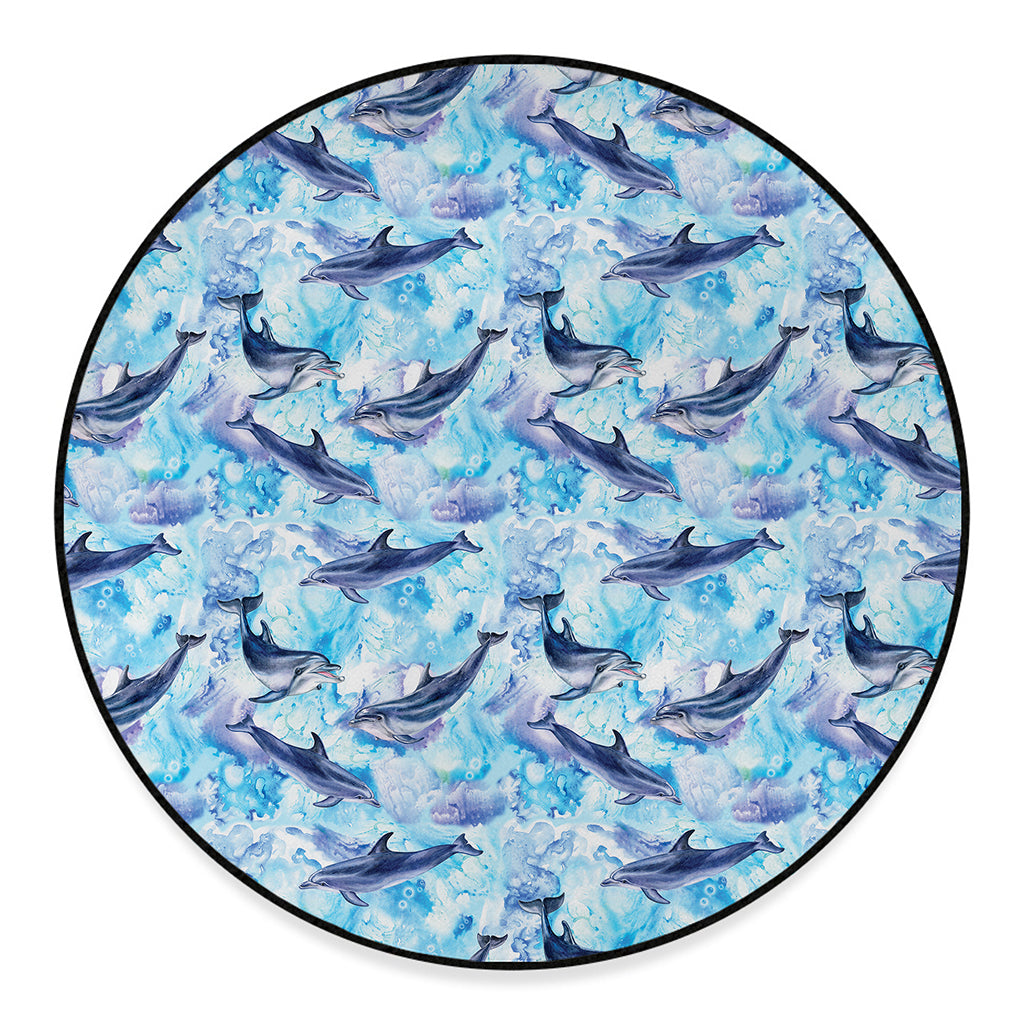Watercolor Dolphin In The Sea Print Round Floor Mat