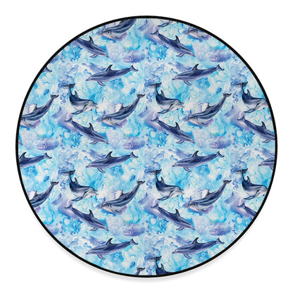 Watercolor Dolphin In The Sea Print Round Floor Mat
