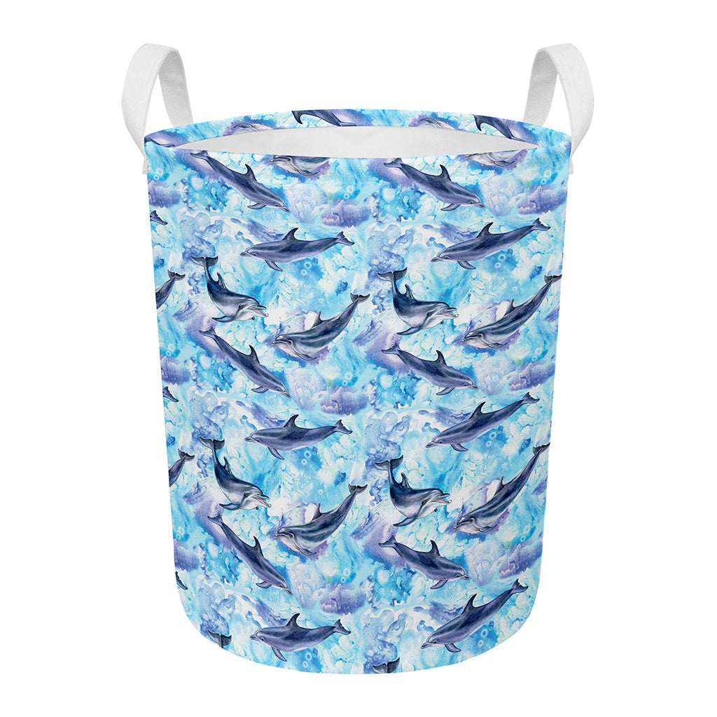 Watercolor Dolphin In The Sea Print Round Laundry Basket