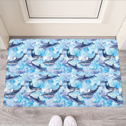 Watercolor Dolphin In The Sea Print Rubber Doormat