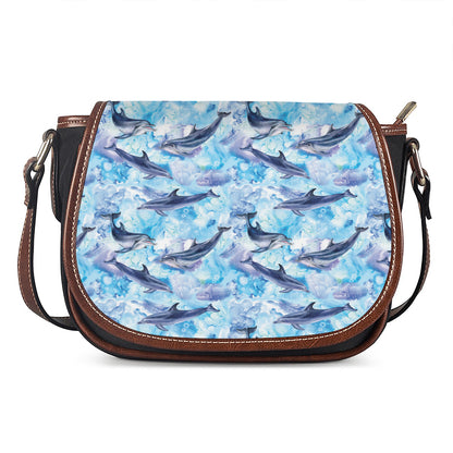 Watercolor Dolphin In The Sea Print Saddle Bag