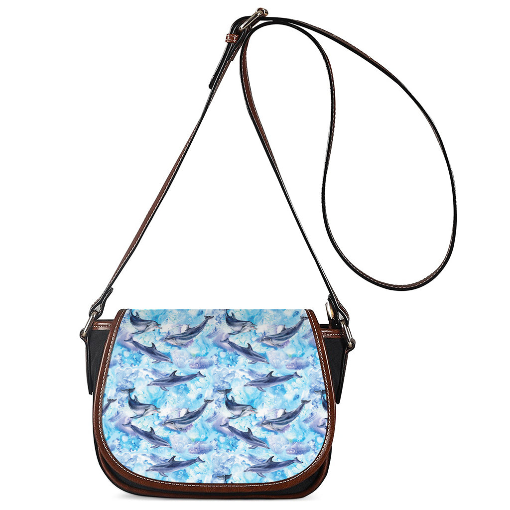 Watercolor Dolphin In The Sea Print Saddle Bag