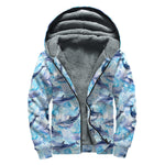 Watercolor Dolphin In The Sea Print Sherpa Lined Zip Up Hoodie