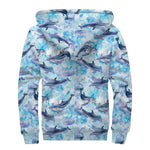 Watercolor Dolphin In The Sea Print Sherpa Lined Zip Up Hoodie