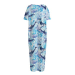 Watercolor Dolphin In The Sea Print Short Sleeve Long Nightdress