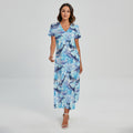 Watercolor Dolphin In The Sea Print Short Sleeve Maxi Dress