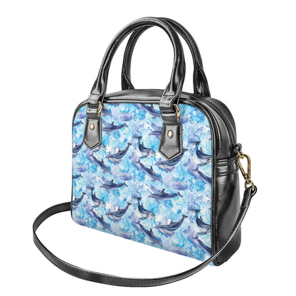 Watercolor Dolphin In The Sea Print Shoulder Handbag