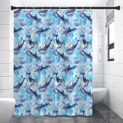 Watercolor Dolphin In The Sea Print Shower Curtain